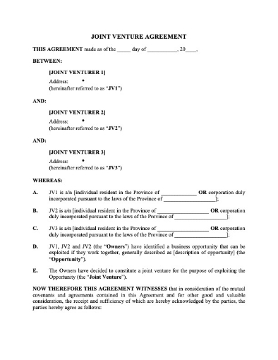 British Columbia Joint Venture Agreement