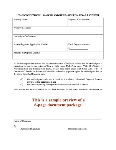 Utah Lien Waiver and Release Forms Package
