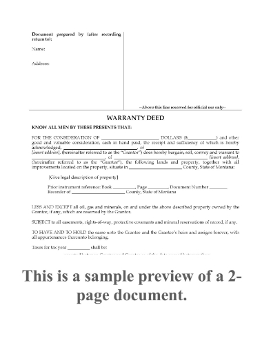 Montana Warranty Deed Form