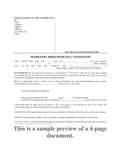 New York Warranty Deed with Full Covenants
