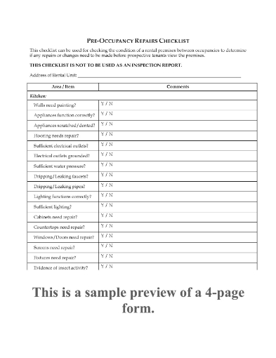 USA Pre-Occupancy Repairs Checklist