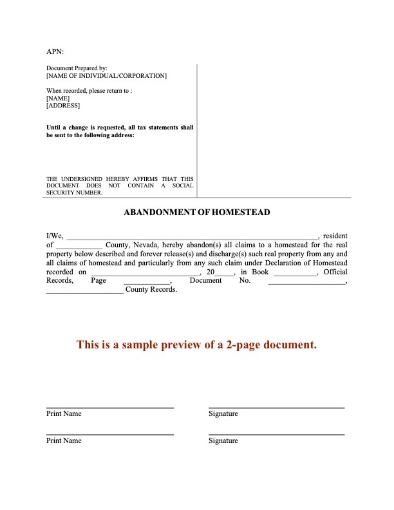 Nevada Abandonment of Homestead