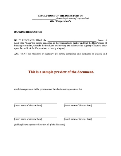Canada Directors Resolution to Designate Bank