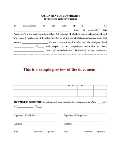 Assignment (Reversion) of Copyright to Songwriter