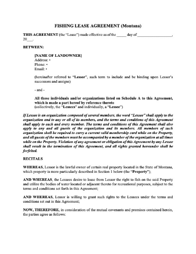 Montana Fishing Lease Agreement
