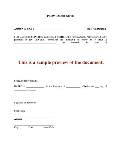 Canada Demand Promissory Note