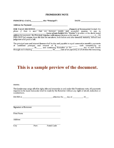 Canada Promissory Note with Monthly Payments, No Penalty