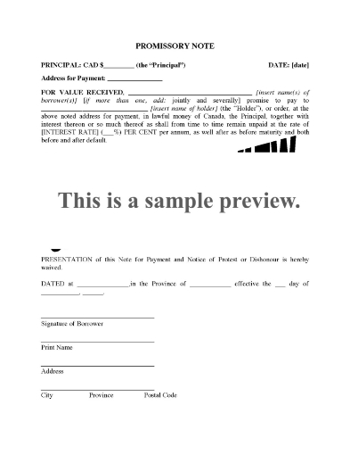 Canada Promissory Note with Guarantee