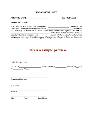 Canada Demand Note with Floating Interest Rate