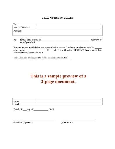 Texas 3 Day Notice to Vacate (for reasons other than nonpayment of rent)