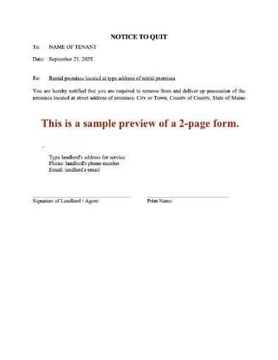 Maine 30 Day Notice to Quit