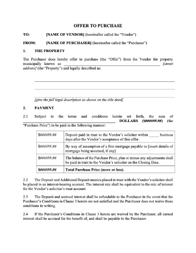 Alberta Offer to Purchase Commercial Building