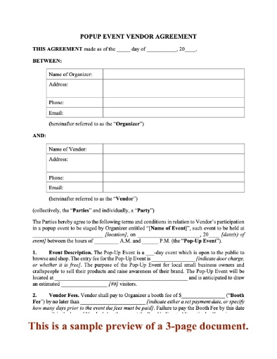 Pop-Up Event Vendor Agreement