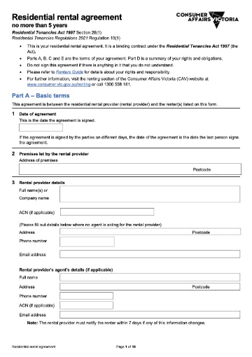 Victoria Residential Tenancy Agreement