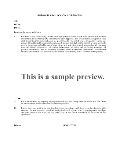 Business Protection Agreement for Departing Employee