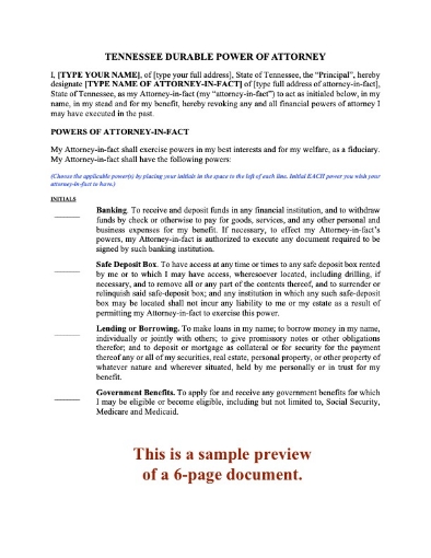 Tennessee Durable Power of Attorney