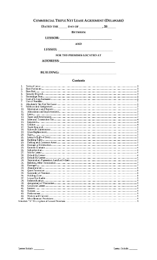 Delaware Commercial Triple Net Lease Agreement