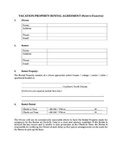North Dakota Vacation Property Short-Term Rental Agreement