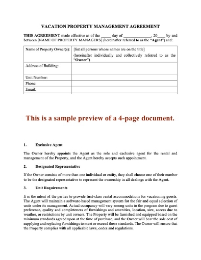 Property Management Agreement for Vacation Properties