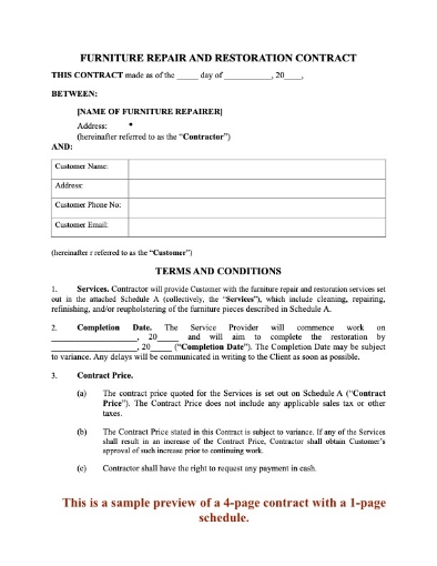 Furniture Repair and Refinishing Contract