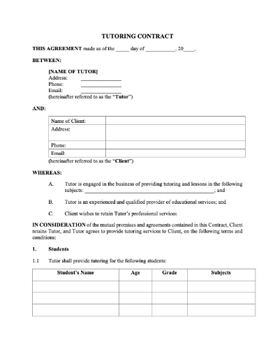 Tutoring Services Contract