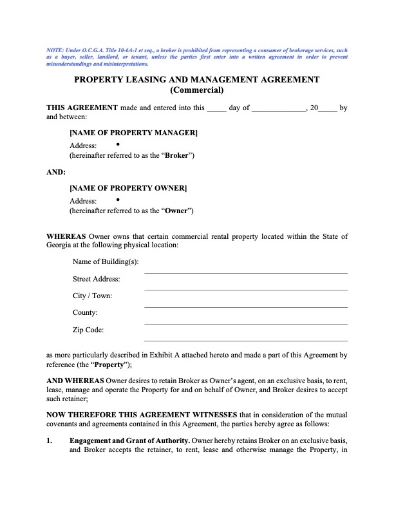 Georgia Commercial Property Leasing and Management Agreement
