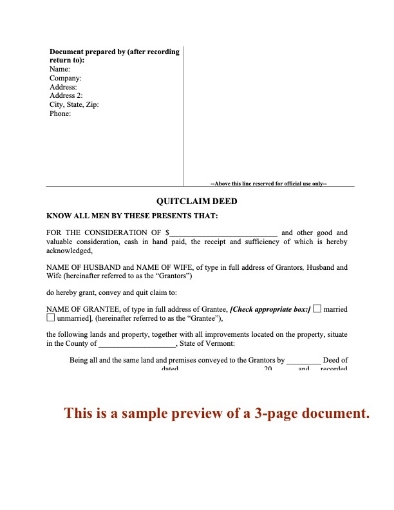 Vermont Quitclaim Deed from Joint Owners to Individual