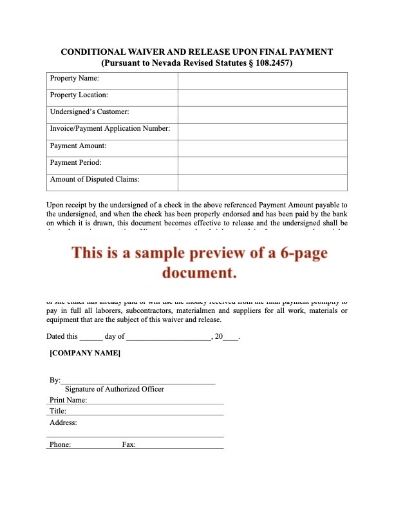Nevada Lien Waiver and Release Forms Package
