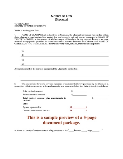 Nevada Notice of Lien