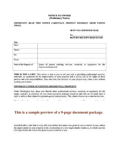 Washington Claim of Lien Forms Package