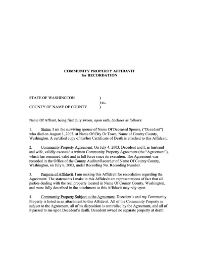 Washington Community Property Survivorship Affidavit
