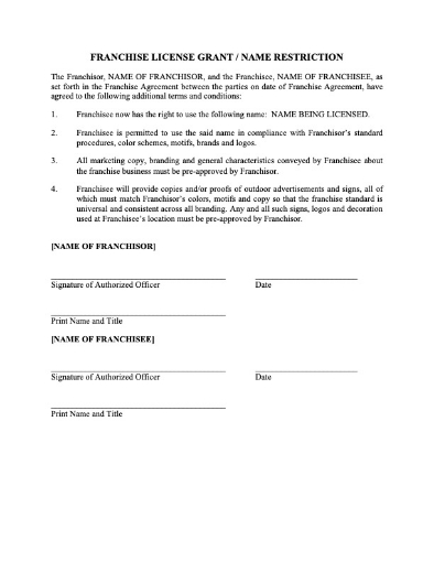 Franchise License to Use Trade Name