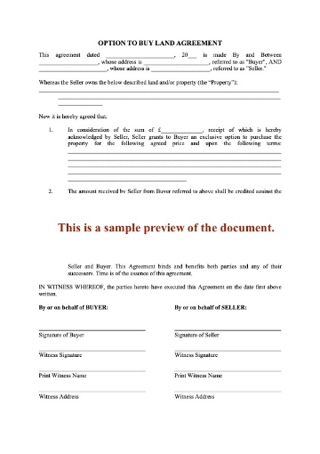UK Option to Purchase Land