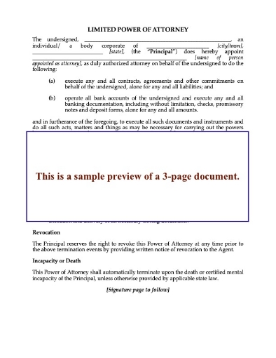 USA Limited Power of Attorney for Bank Accounts and Contracts