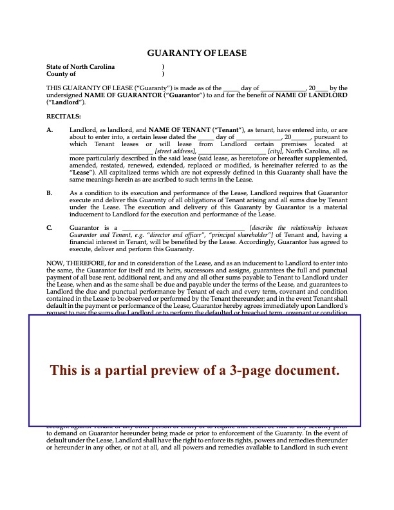 North Carolina Guaranty of Commercial Lease