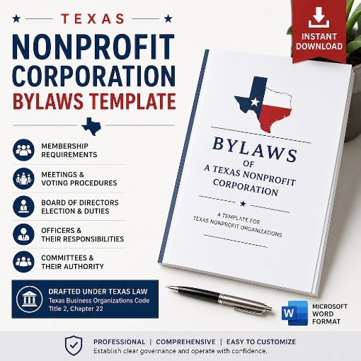 ChatGPT image of Texas Bylaws of Nonprofit Corporation package