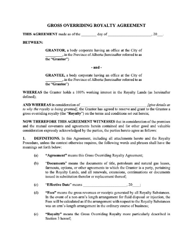 Alberta Gross Overriding Royalty Agreement