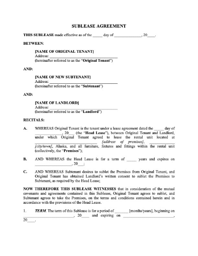 Alaska Residential Sublease Agreement template