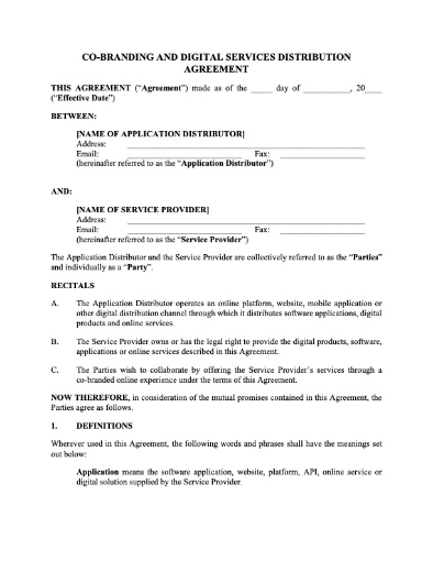 Canada Co-Branding and Digital Services Distribution Agreement