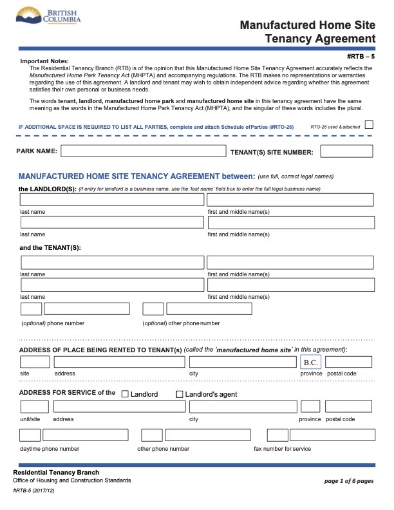 British Columbia Manufactured Home Site Tenancy Agreement