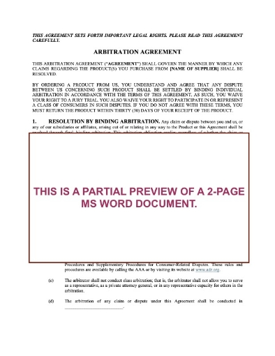 USA Arbitration Agreement — Product Insert