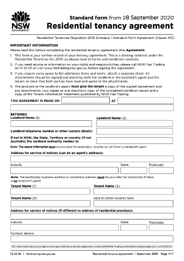 New South Wales Residential Tenancy Agreement (standard form 2020)